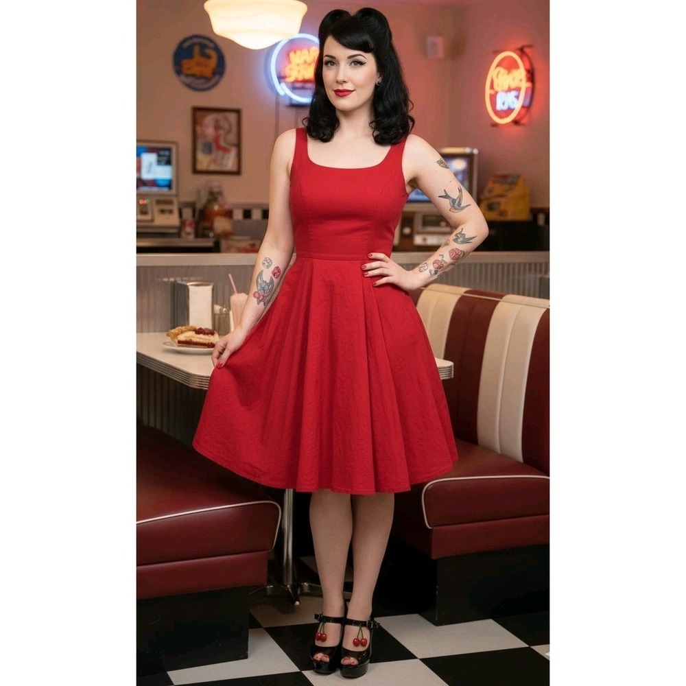 Retro 50s Cherry Red Pinup Skater Dress by Bbonlinedress Size Small‎ Rockabilly
